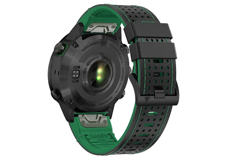 Premium 26mm strap - leather/silicone - black/green