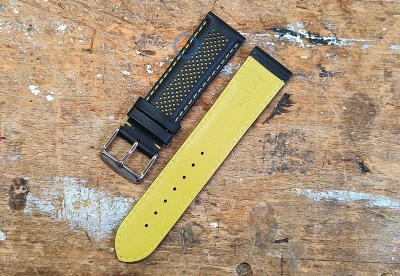 Leren hybrid bandje - zwart met geel