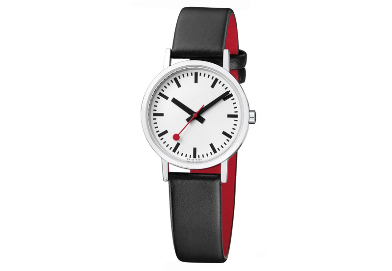 Mondaine 16mm watchstrap black red polished