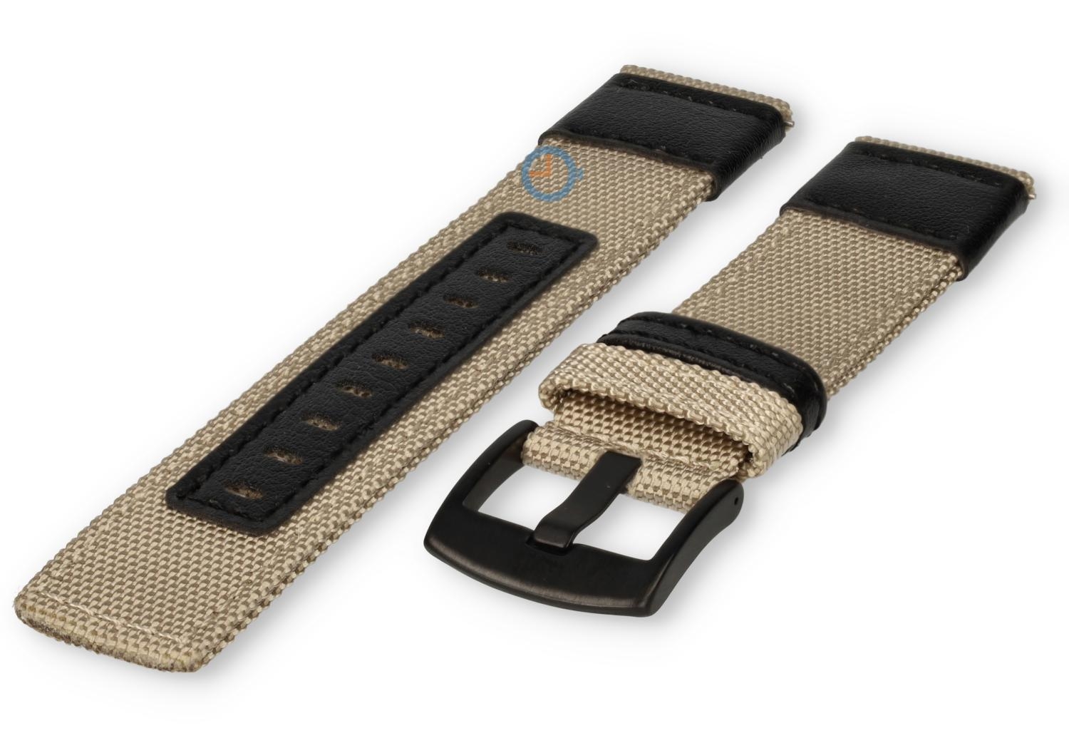 Hybride watch strap - nylon/leather - 20mm beige