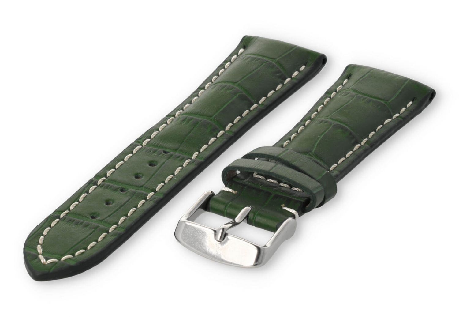 Watch band with crocoprint 24mm green leather