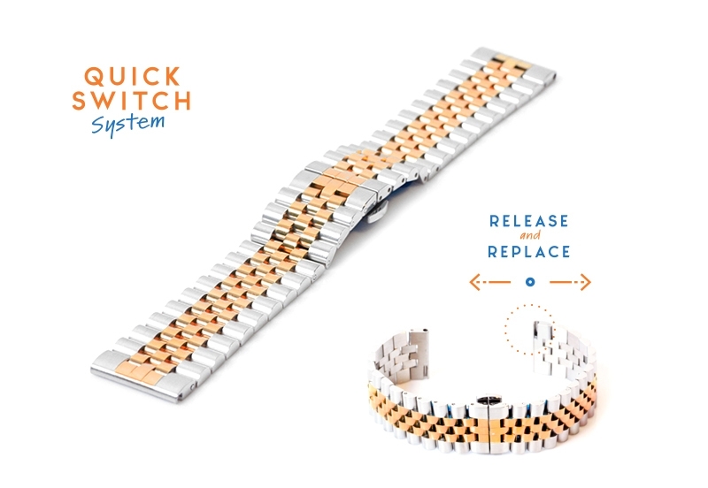 Two-colour watch strap 20mm silver/rose gold - steel