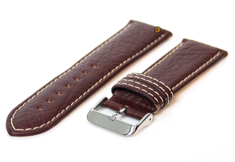 Watchstrap 24mm darkbrown leather white stitches