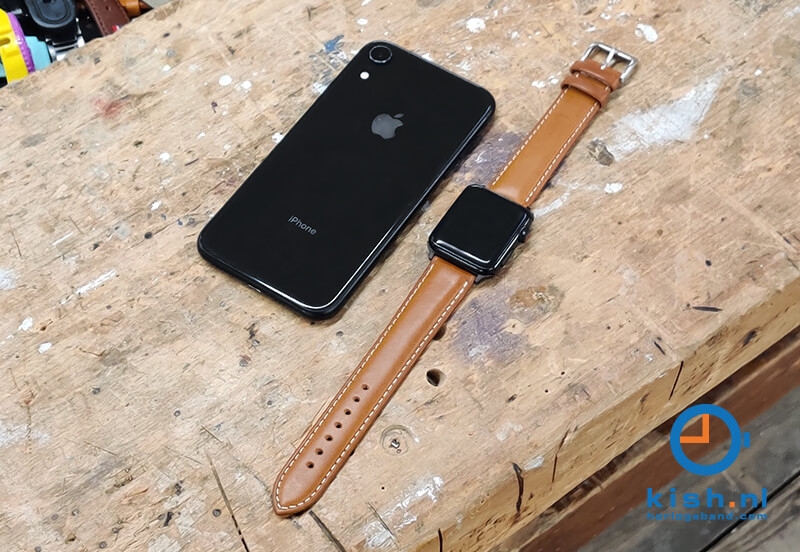 Extra lange Apple Watch bandje lichtbruin leer (XXL) - 42/44/45mm