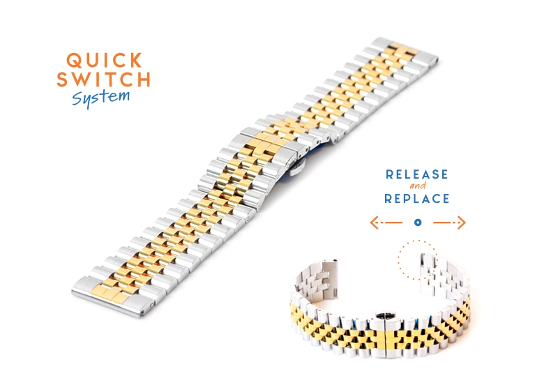 watch band 20mm steel silver/gold - partly polished