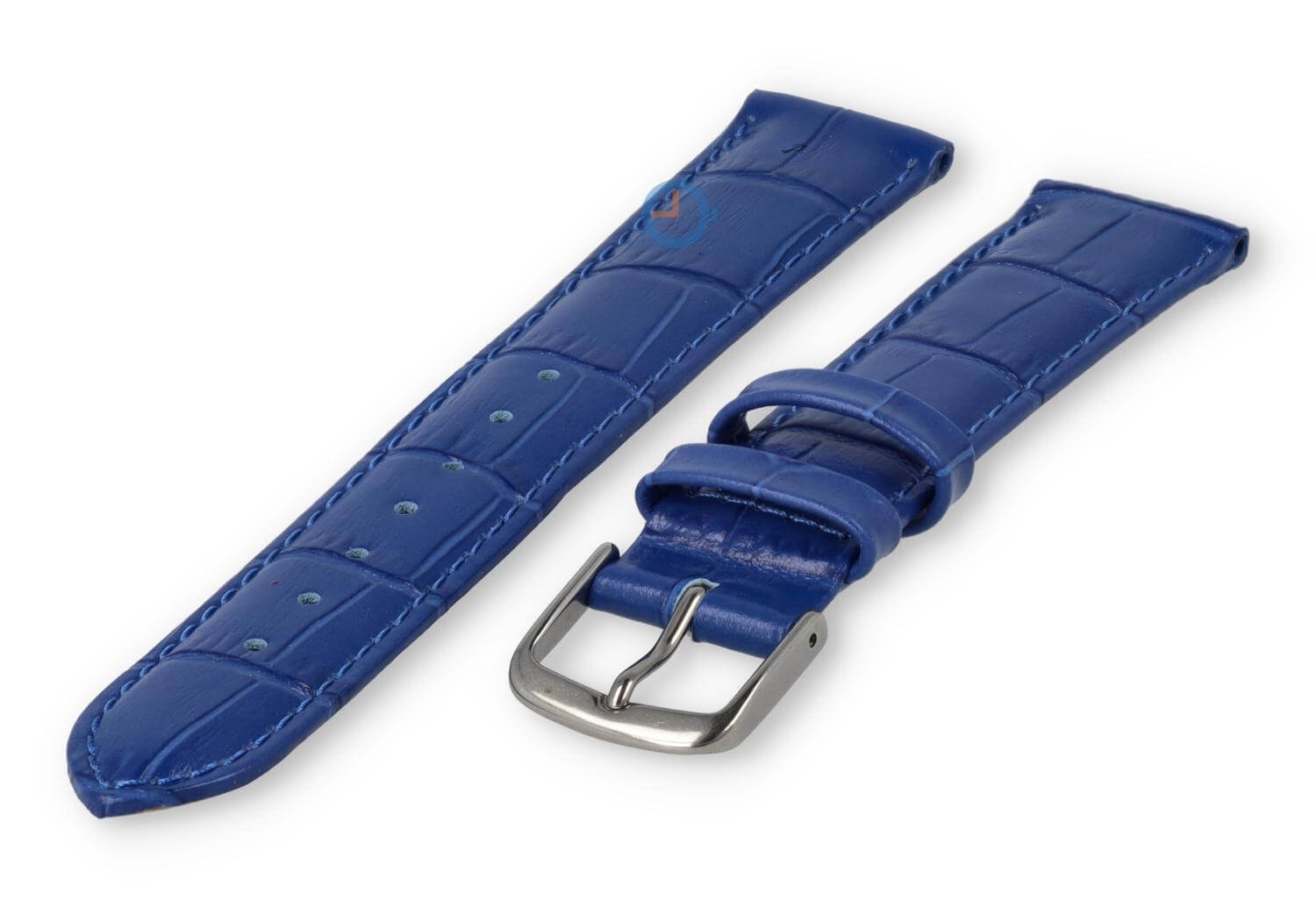 Leather strap with frizzled print - 16mm - royal blue