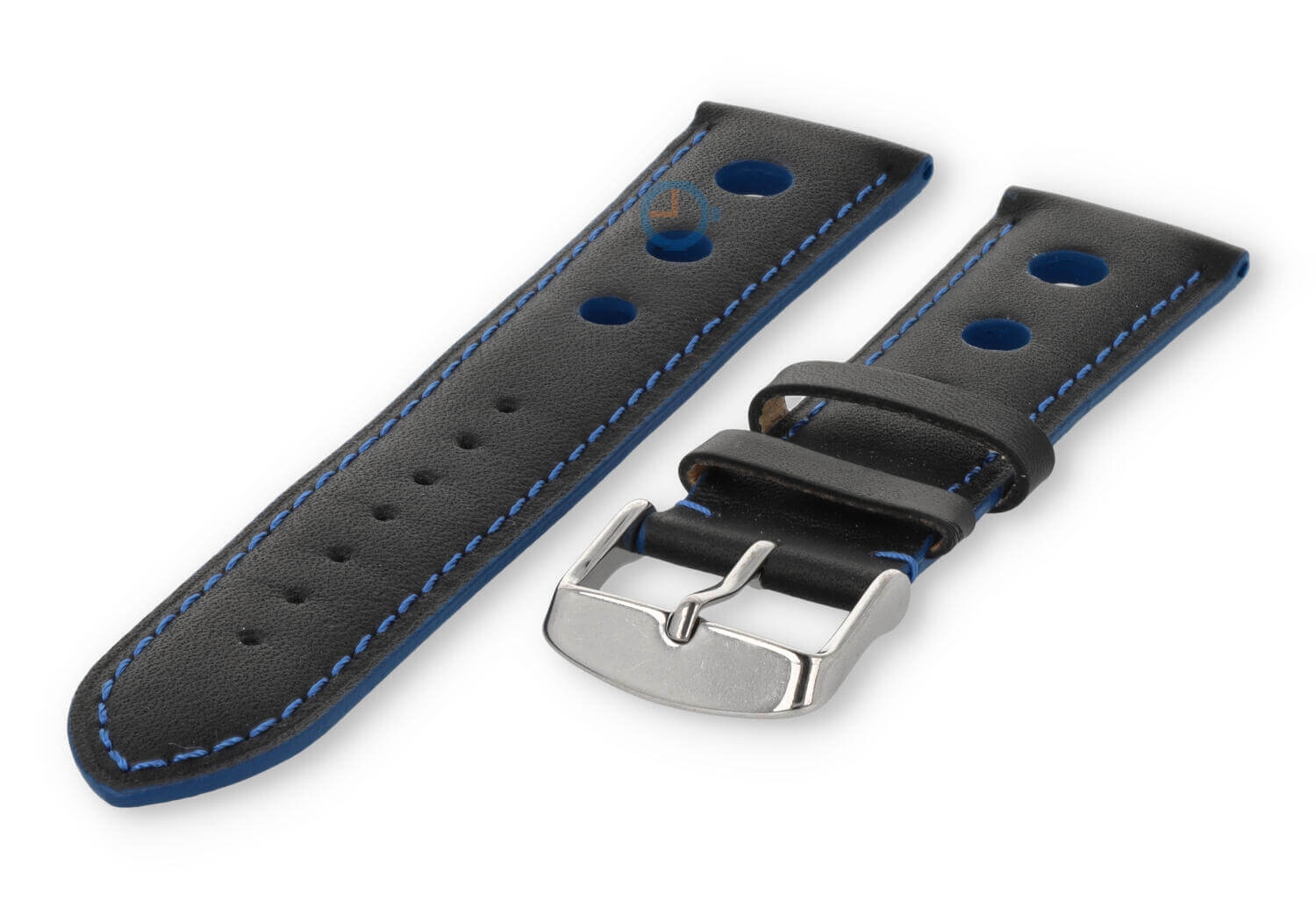 Super cool Rally watch strap - 24mm - black with blauw stitches