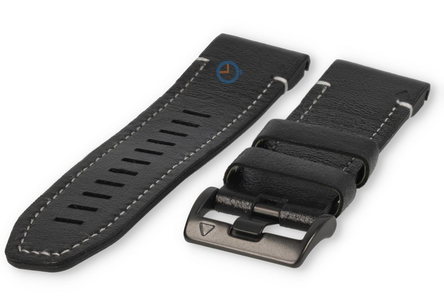Robust hybrid strap - 26mm silicone/leather - black