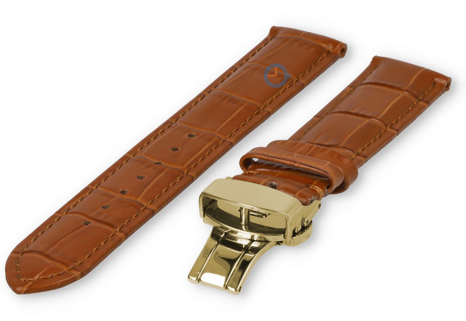 Klassieke horlogeband lichtbruin leer - vlindersluiting (goud) - 20mm