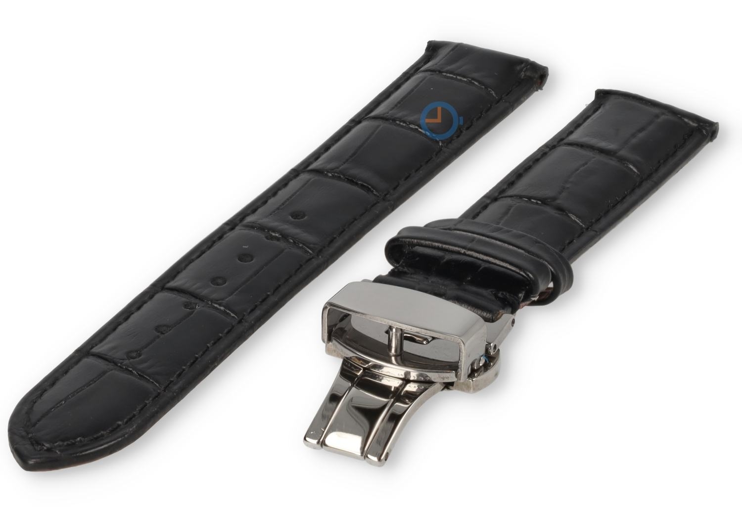 19mm - black - croco leather strap with butterfly-clasp