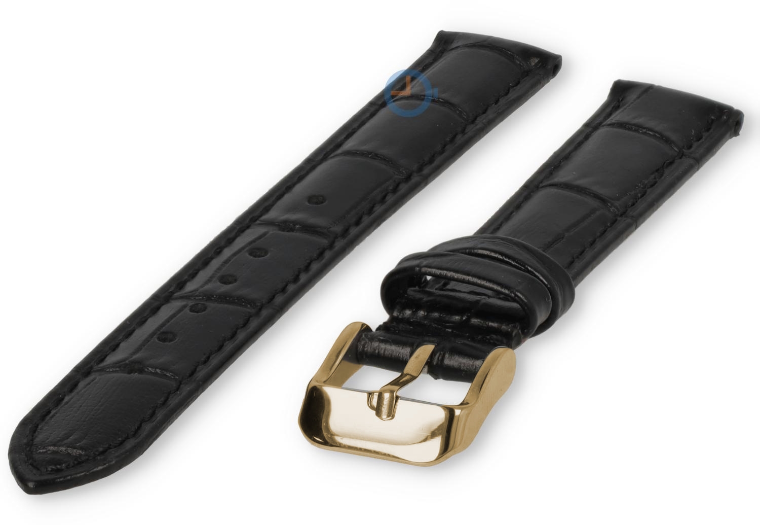 17mm - black - leather strap with croco - gold