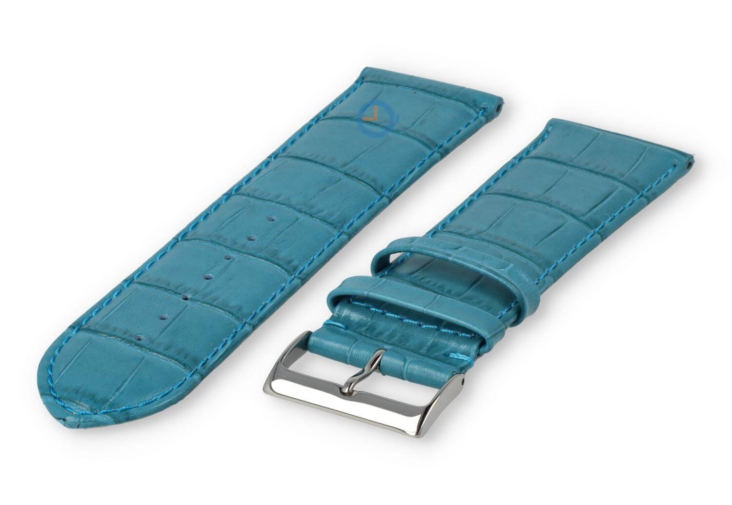Calfskin XL strap with croco embossing - 28mm - petrol