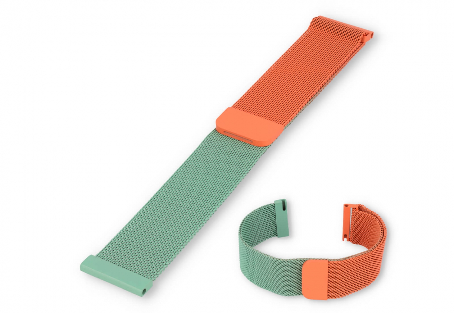 Mesh 22mm watch strap - orange/mintgreen