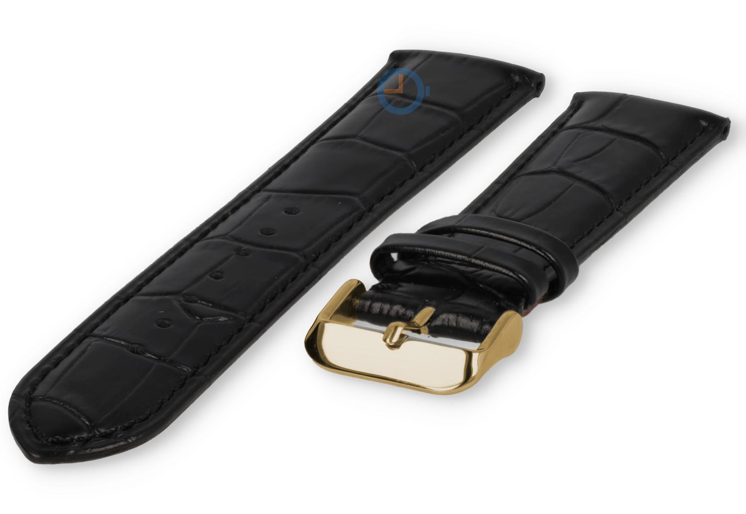 23mm black leather strap for watches - gold