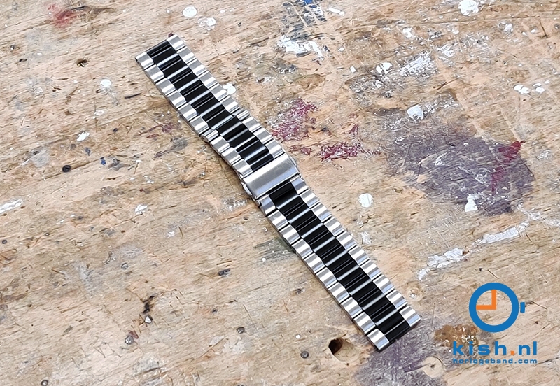 Horlogeband 22mm staal zilver/zwart - mat