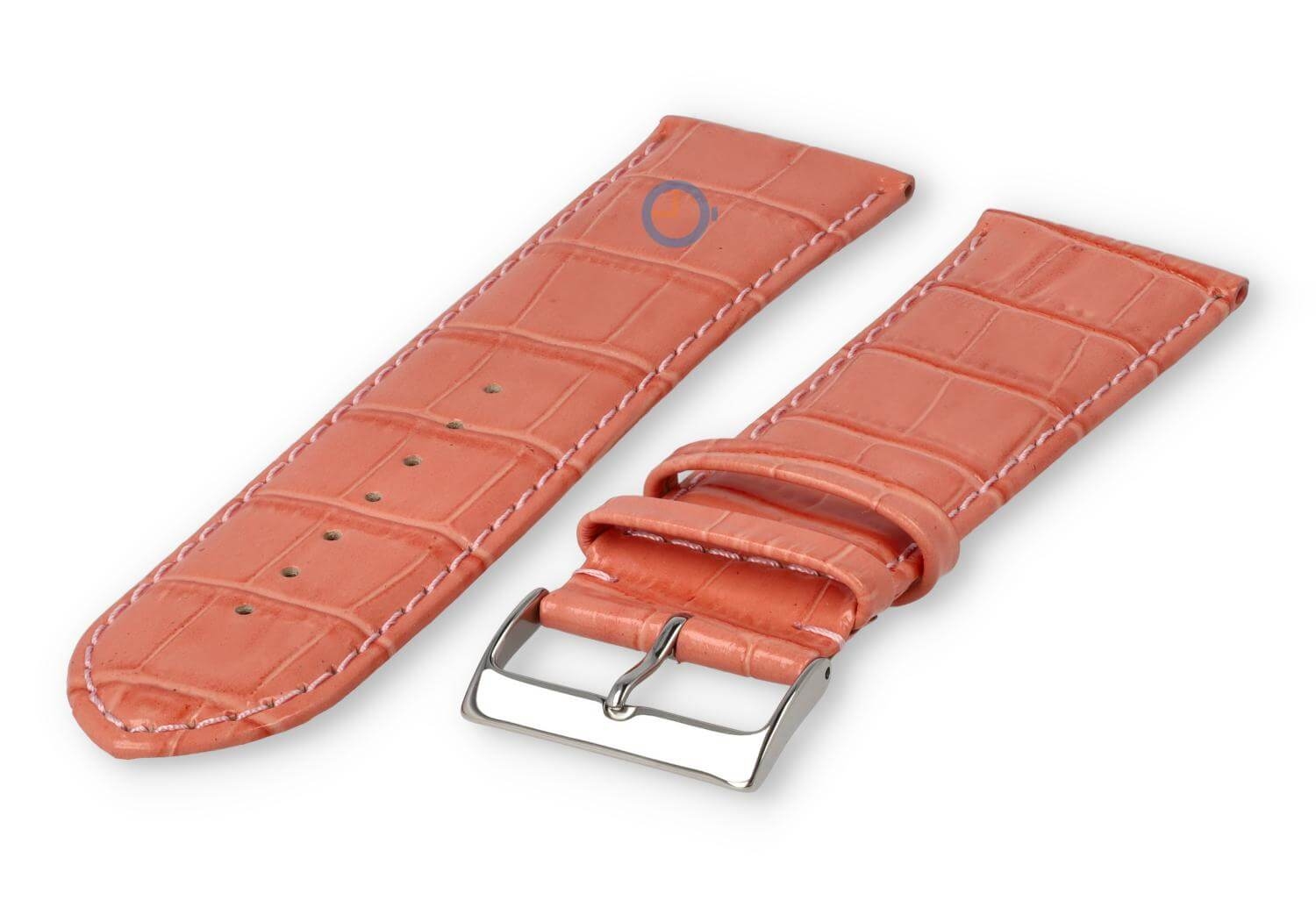 Calfskin XL strap with croco embossing - 28mm - salmon pink