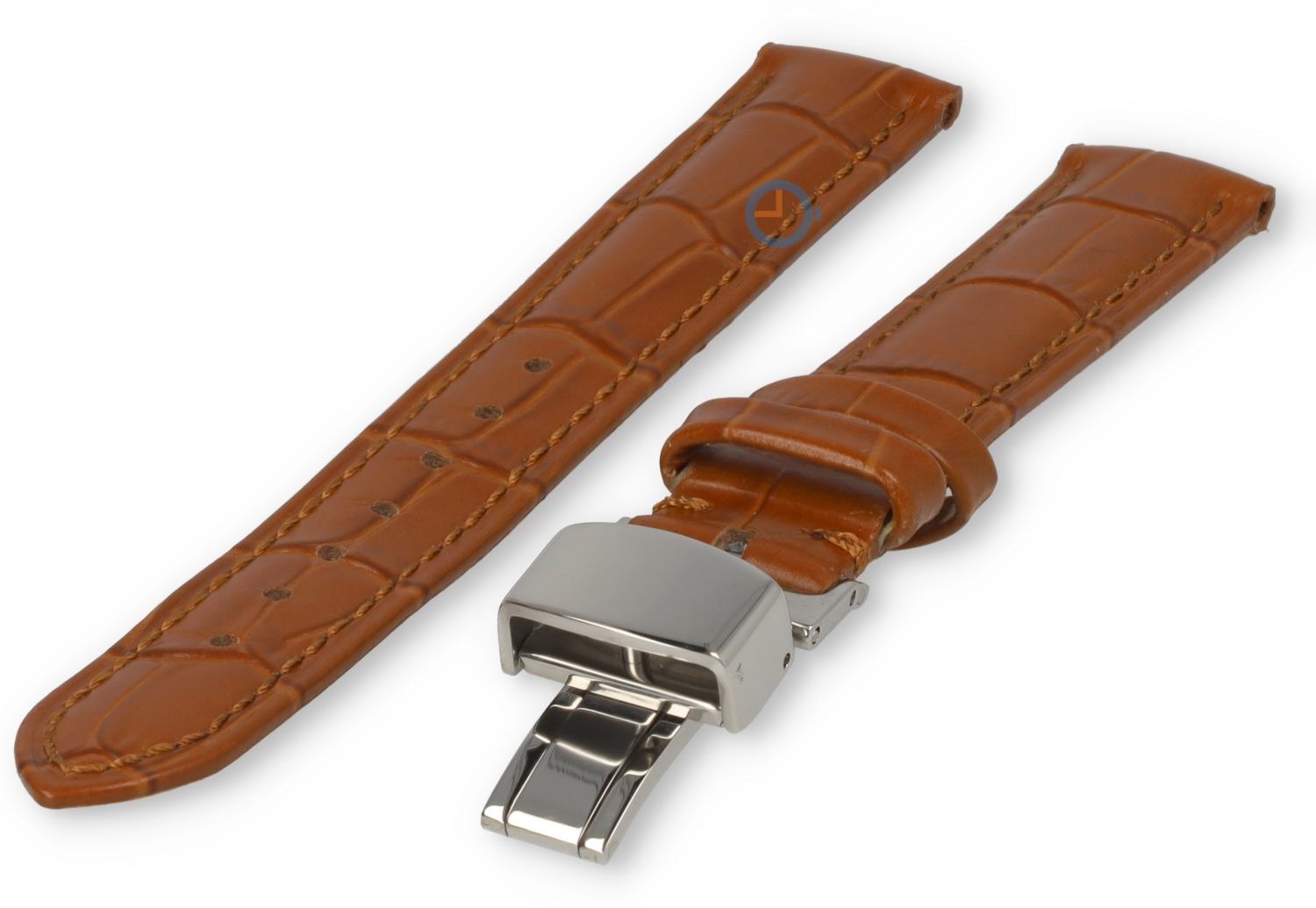 15mm - cognacbrown - croco leather strap with butterfly-clasp