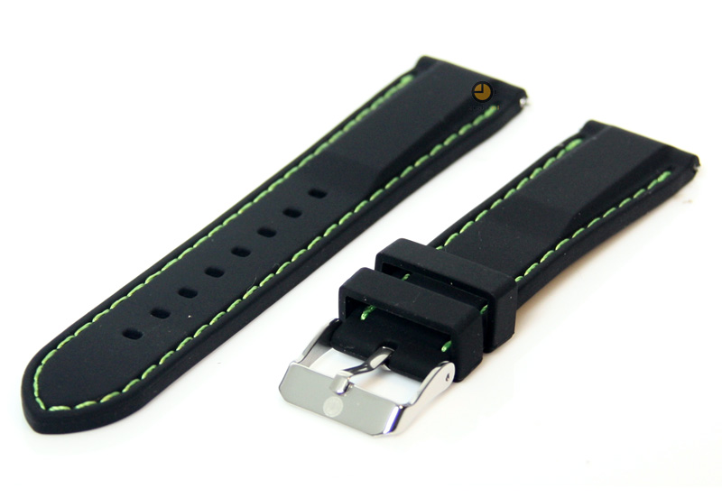 Watchstrap 18mm black-green silicone with quick release