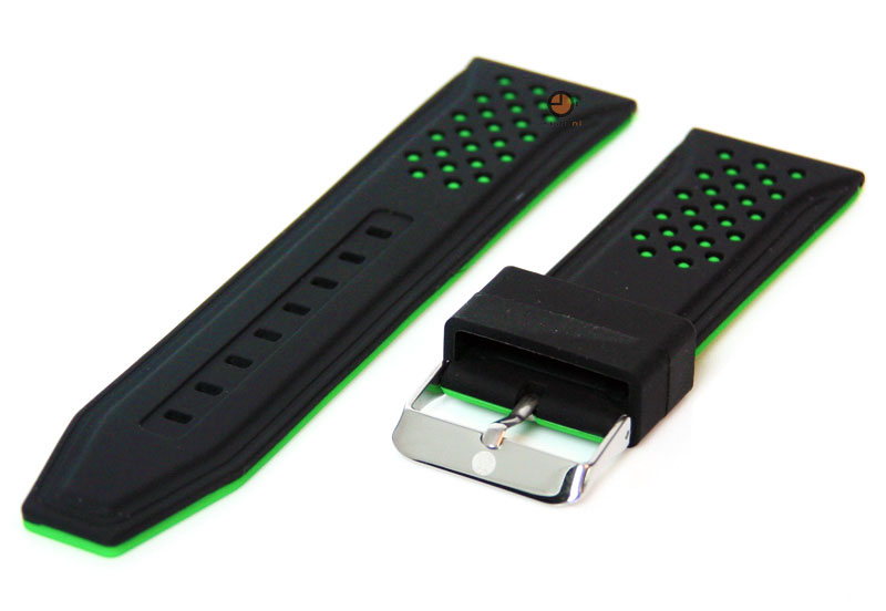 Watchstrap 24mm bicolor black green silicone