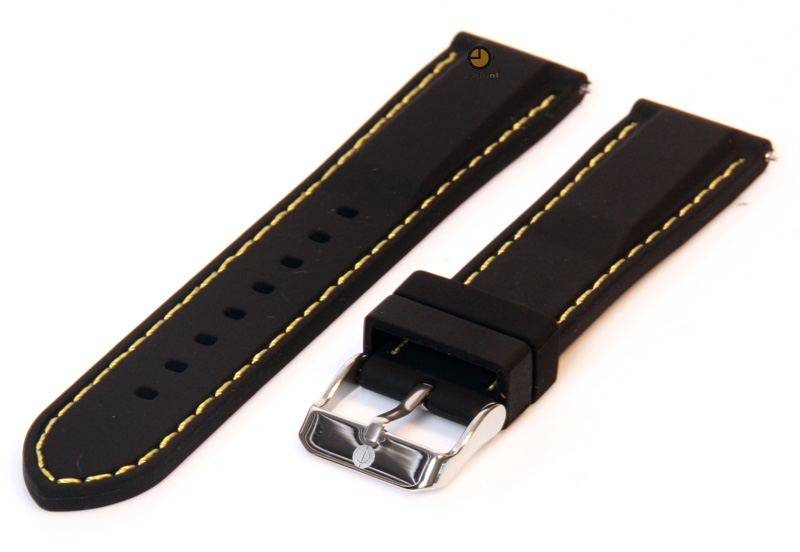 Watchstrap 20mm black-yellow silicone with quick release