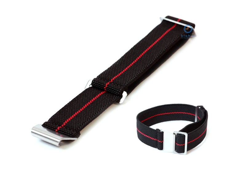 Elastic watchstrap 22mm nylon black - red