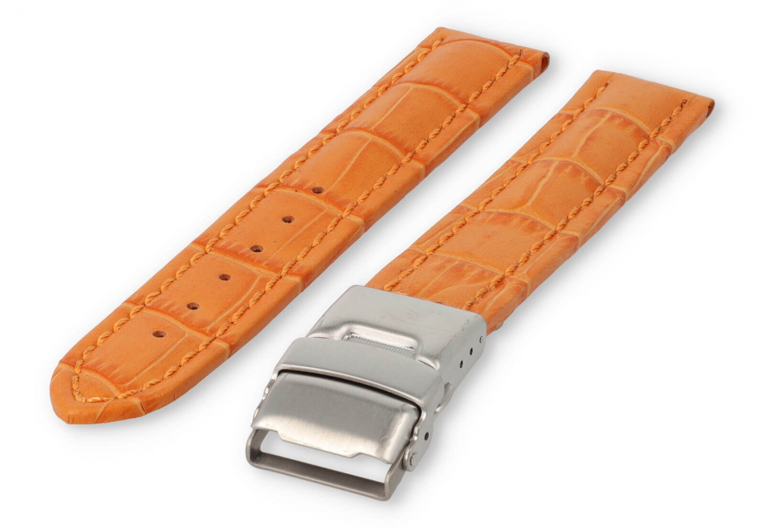 Watch band with security folding clasp 18mm orange leather