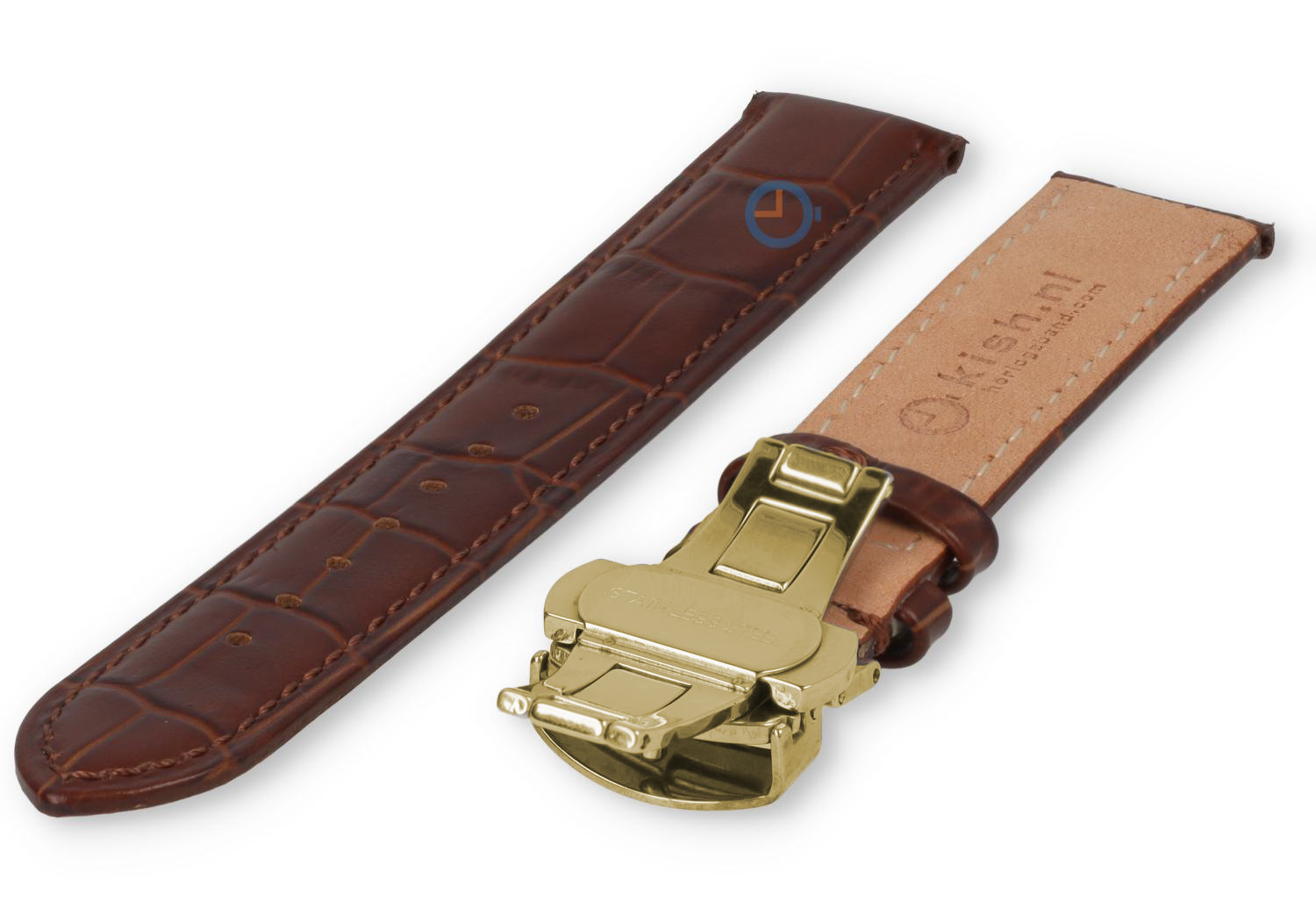 Classic watch strap dark brown leather - butterfly clasp (gold) - 20mm