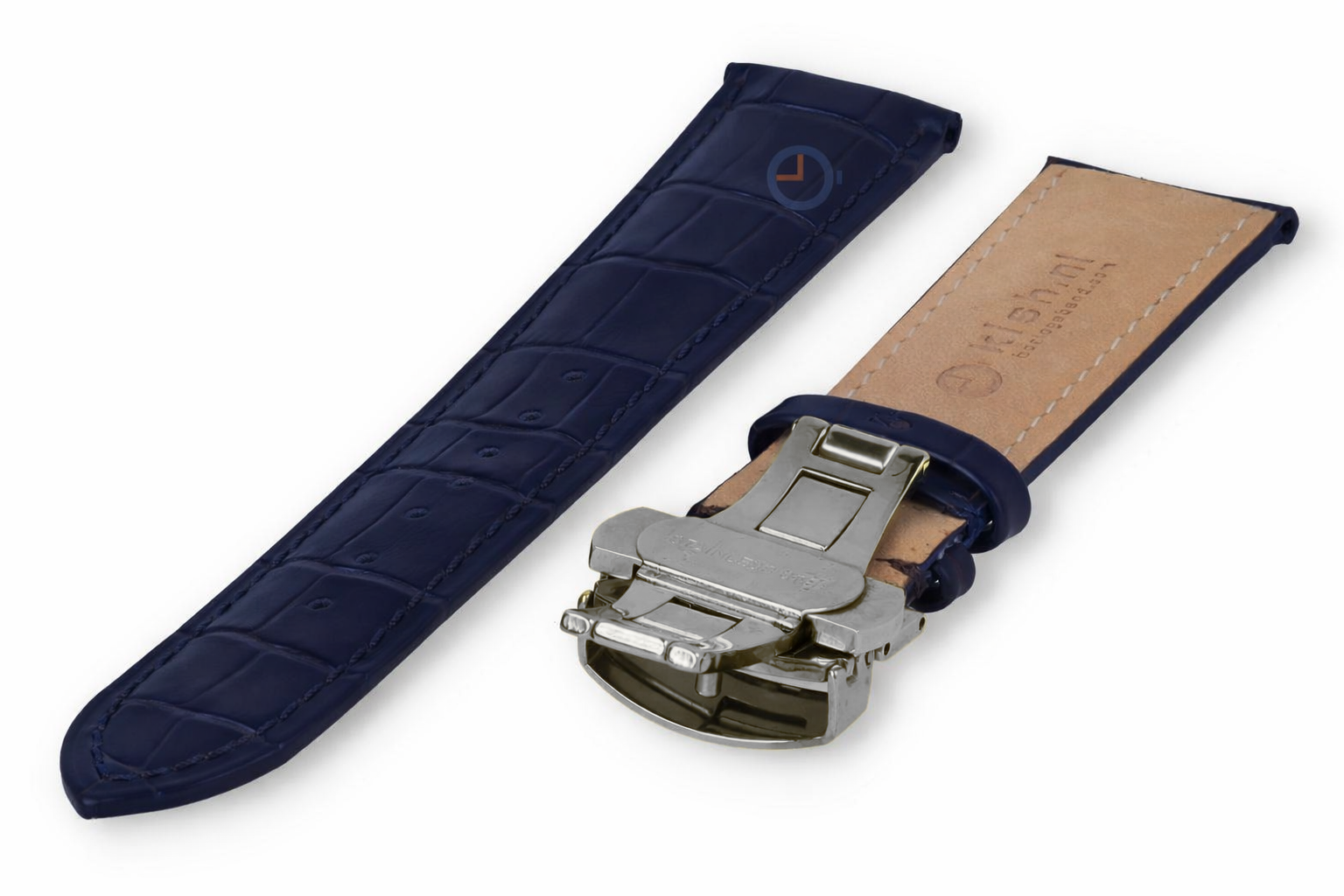 Classic dark blue leather watch strap - butterfly clasp - 16mm