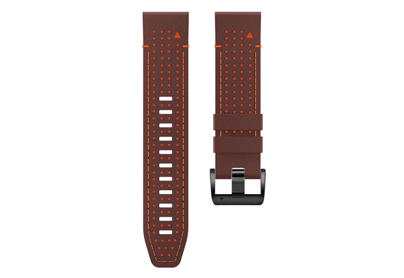 Premium bandje - leer/siliconen - cognac/oranje