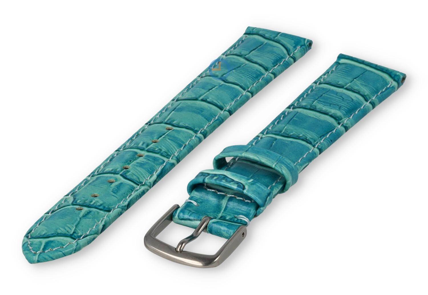 XL leather strap with frizzled print - 16mm - turquoise