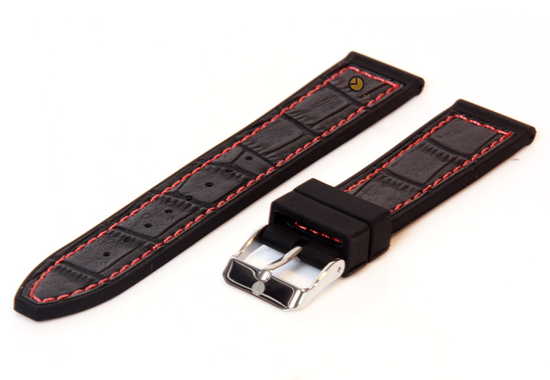 Watchstrap 24mm silicone with leater black