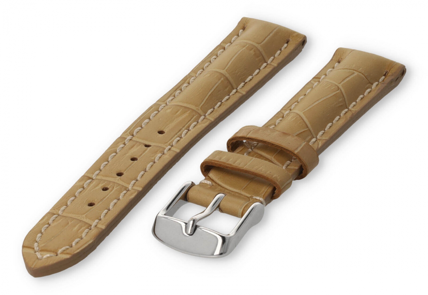 Watch band with crocoprint 18mm sand leather