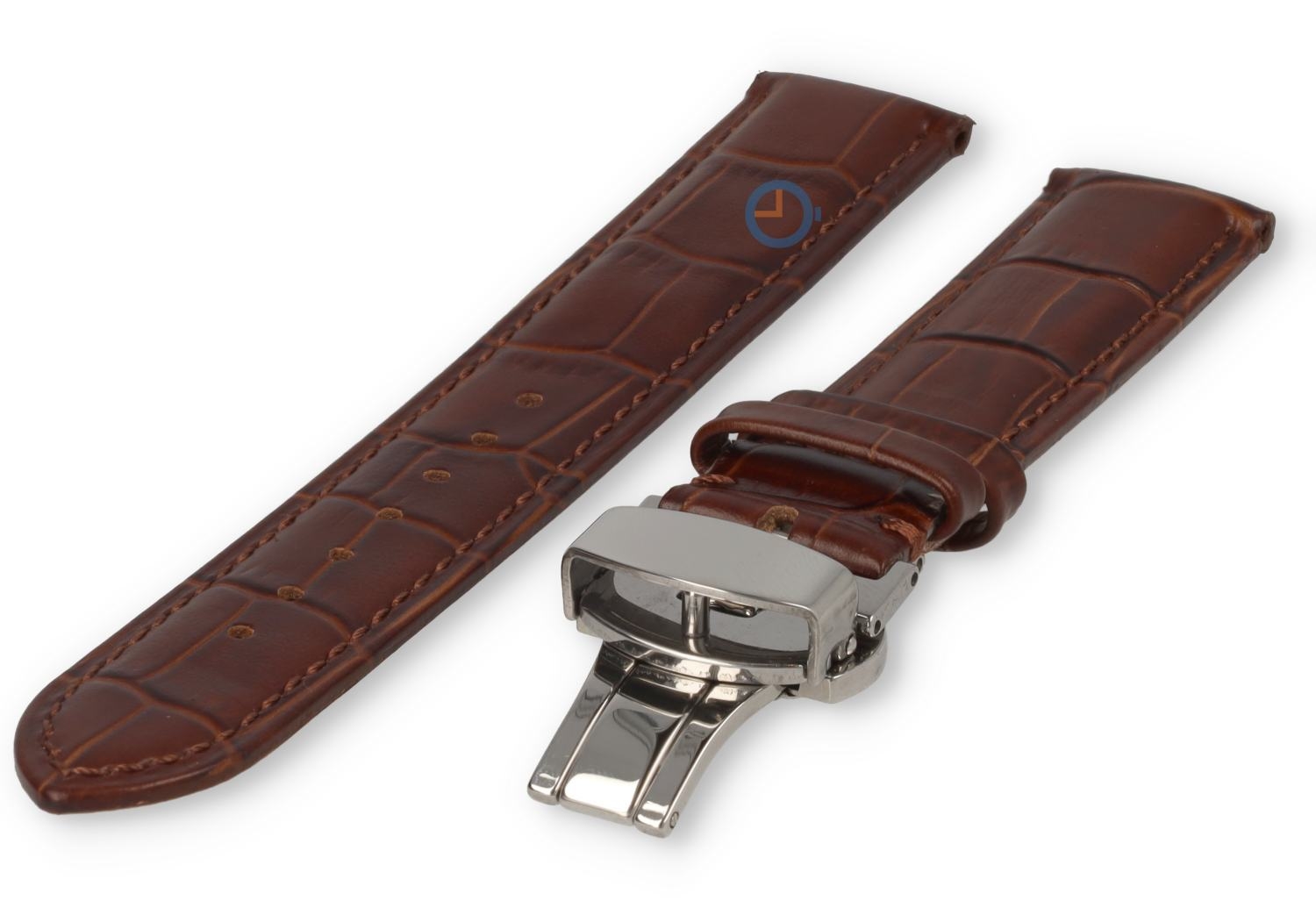 Luxe Jaguar horlogeband donkerbruin leer - vlindersluiting - 18mm