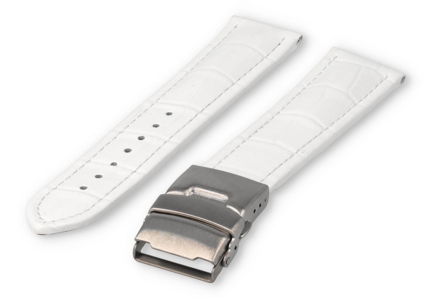 Watch band with security folding clasp 20mm white leather