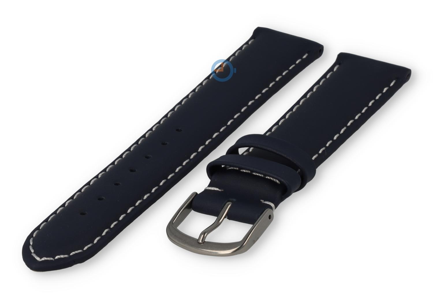 Odd-size leather watch strap - 21mm - navy blue