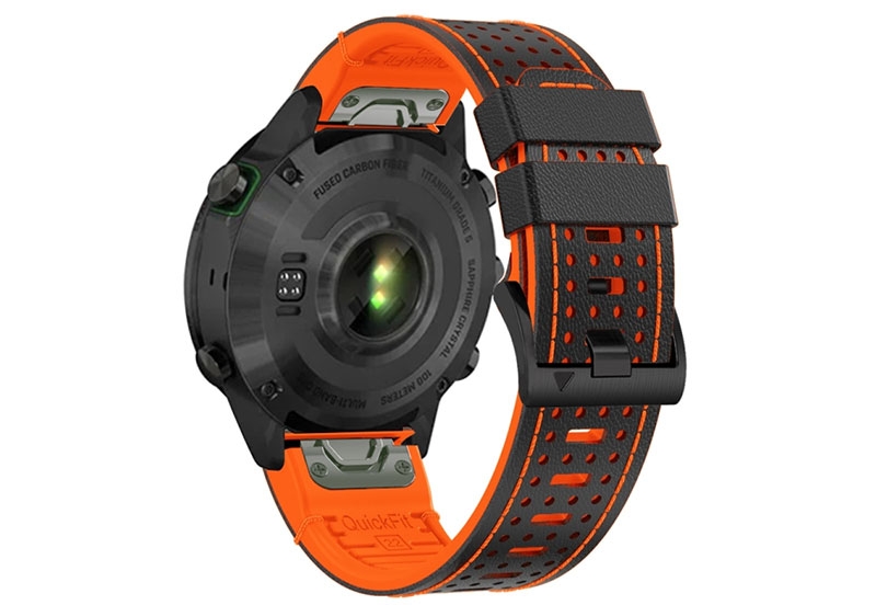 Premium 26mm strap - leather/silicone - black/orange