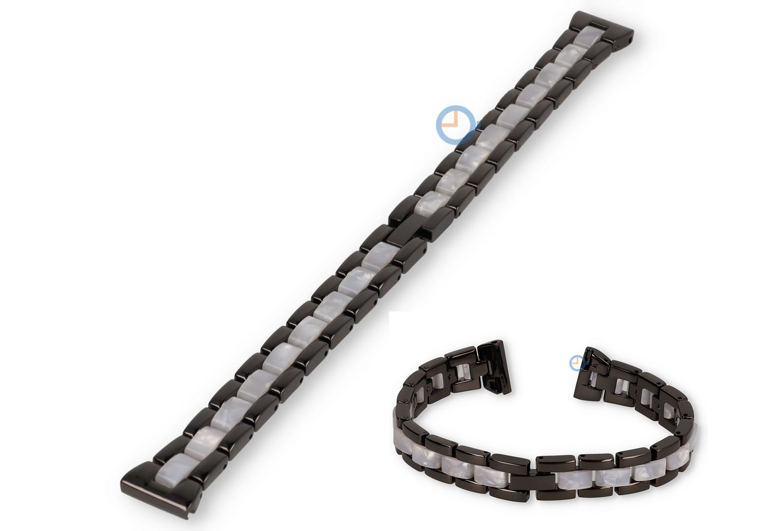 14mm steel strap with marble-look - black/white