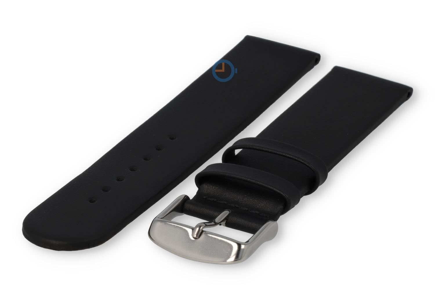 Smooth black leather strap - 22mm