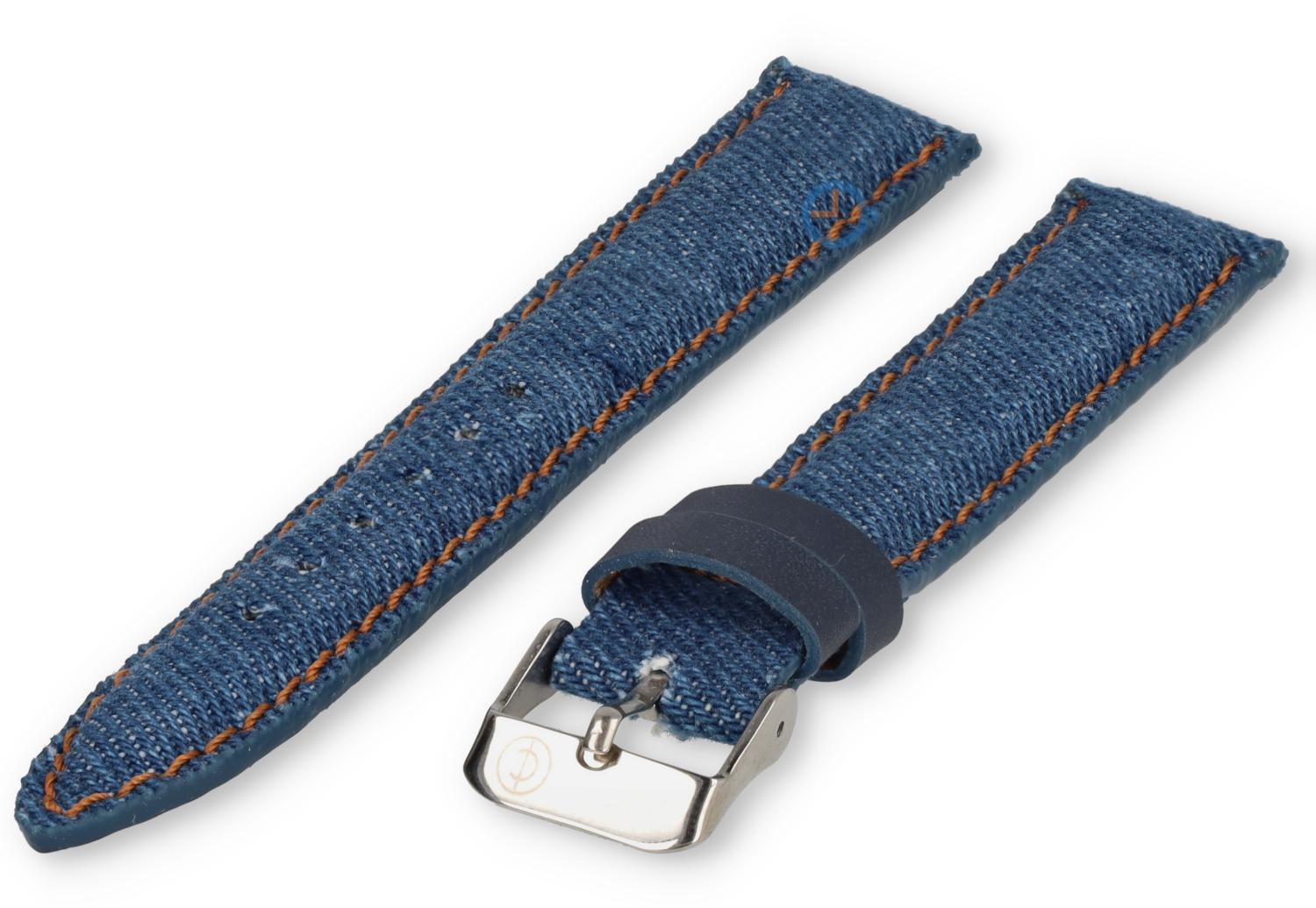 Stitched denim strap - 22mm - blue