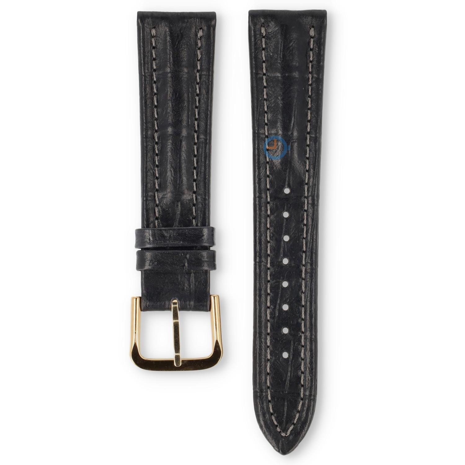 Universal 20mm black leather watch strap - Seiko