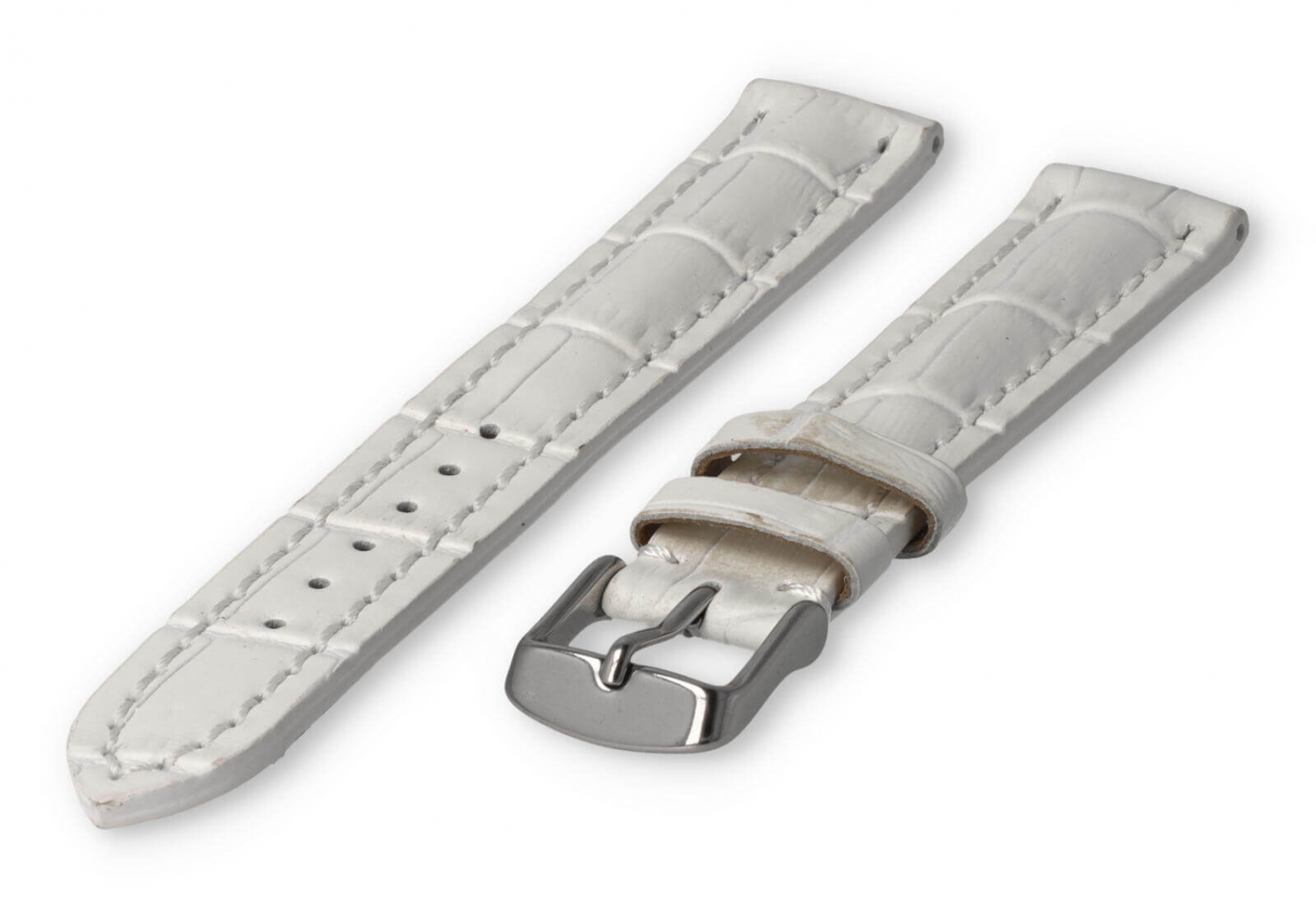 Watch band with crocoprint 18mm white leather