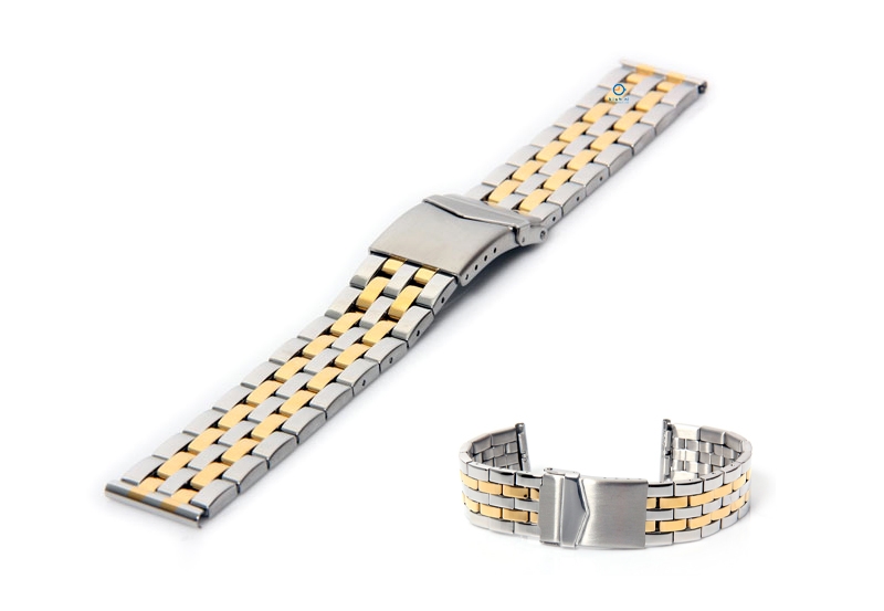 Watchstrap stainless steel silver/gold 20mm polished