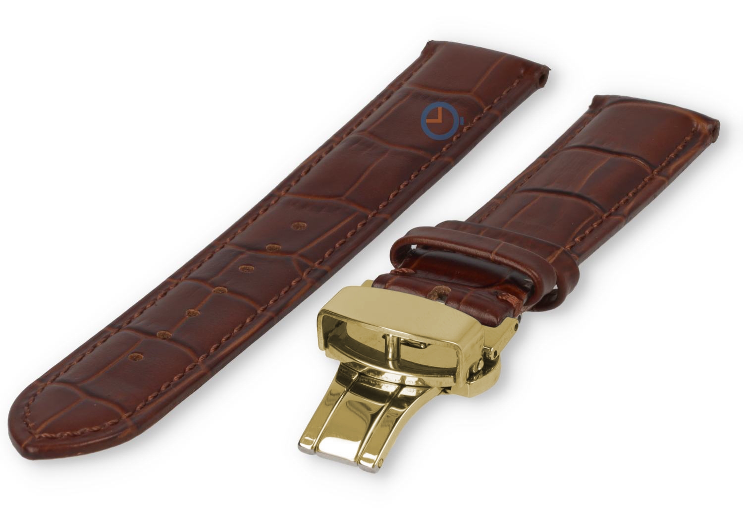 Luxe Seiko horlogeband donkerbruin leer - vlindersluiting (goud) - 20mm