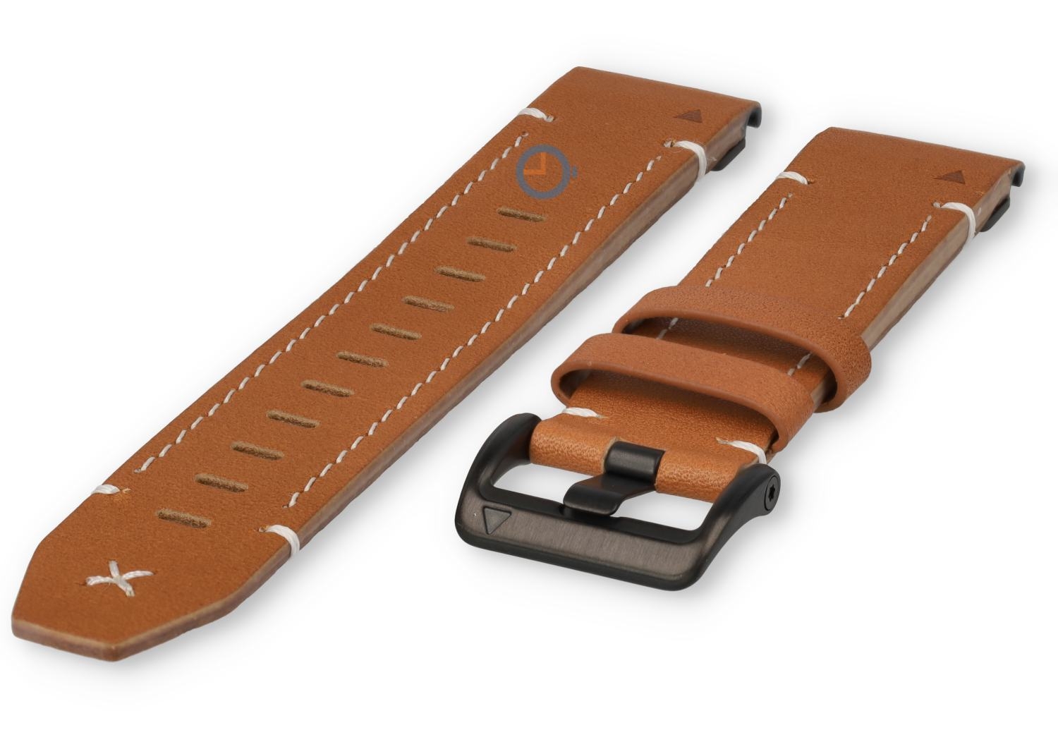 Premium leather strap for Garmin Fenix 8 - 47mm - cognac/black