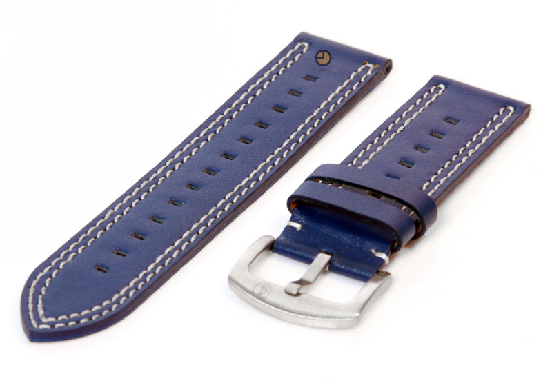 Watchstrap 20mm sporty leather blue and white