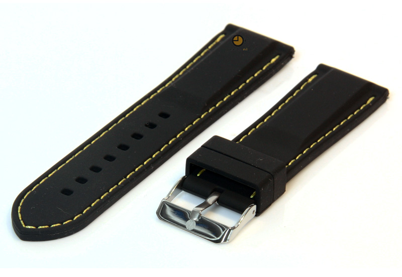 Watchstrap 24mm black-yellow silicone with quick release