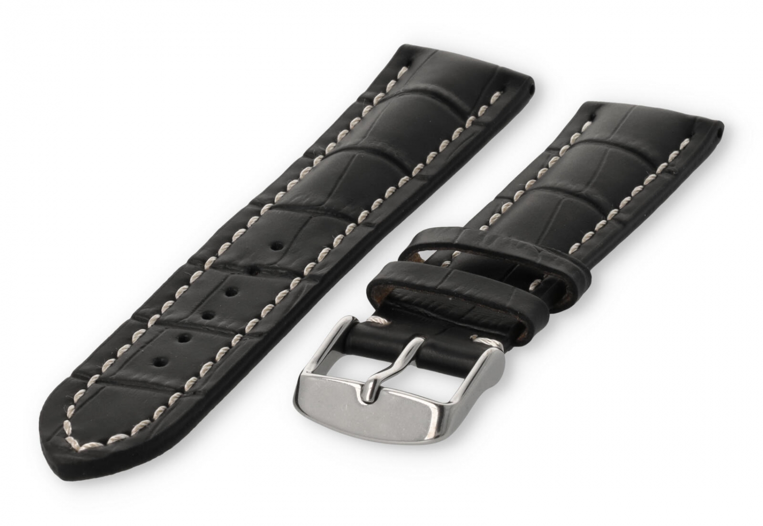 Watch band with crocoprint 24mm black leather