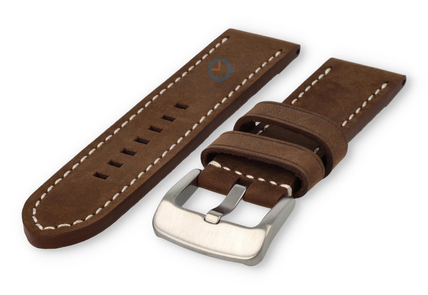 Water-repellent leather watch strap - 24mm - dark brown