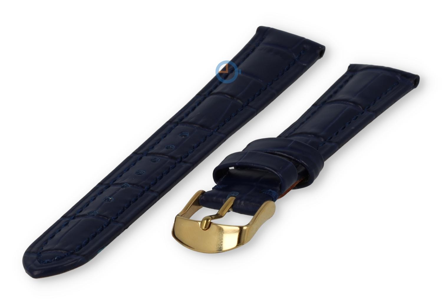 Luxury Seiko strap dark-blue leather - gold - 16mm