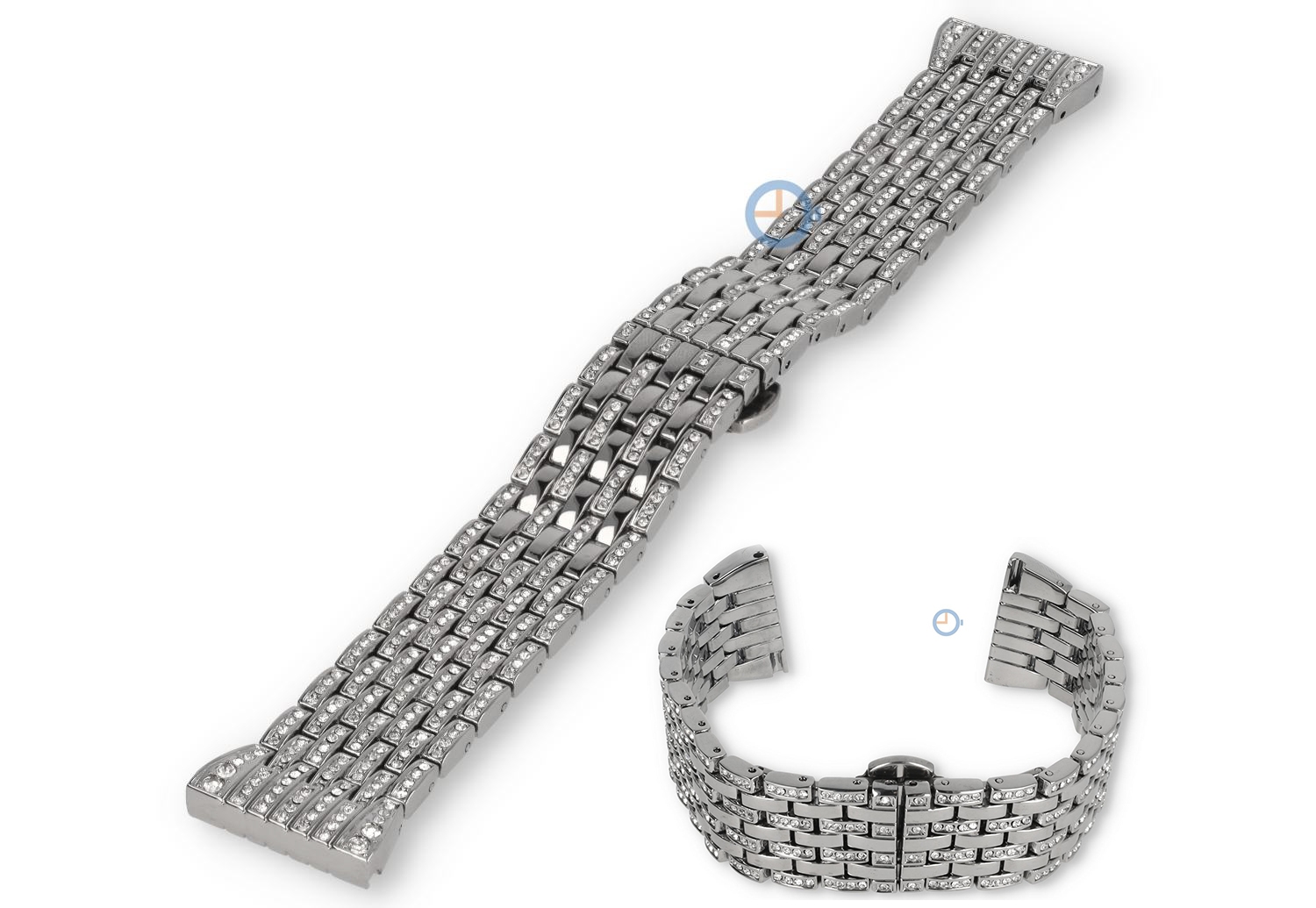 22mm metal bracelet with crystals - silver